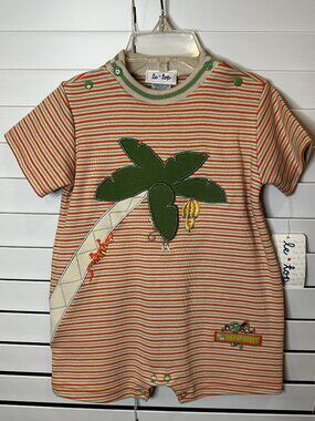 Vintage Le Top Striped In The Rain Forest Romper 9M - Green & Orange - NWT